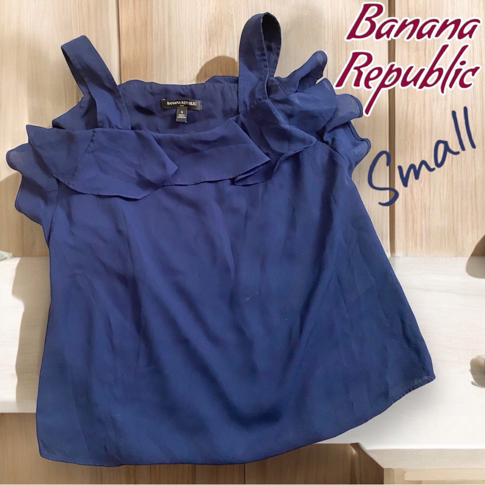 Banana Republic Ruffle Tank Blouse Small Navy